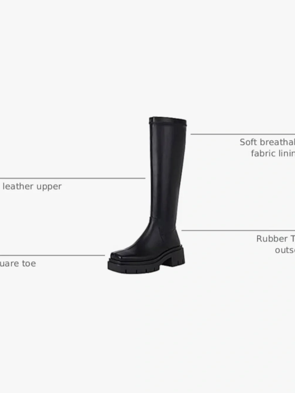 Women's Chunky Heel Knee high Boots Zipper Square Toe Platform Booties Goth